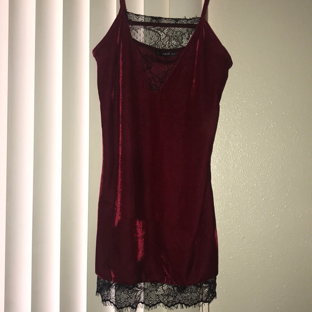 red silk dress